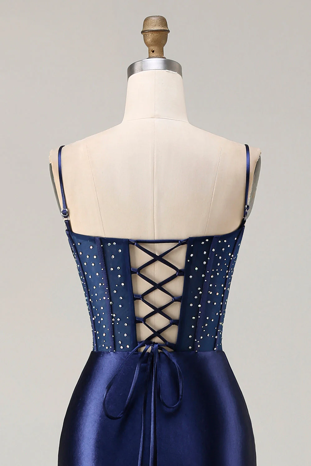 Navy Mermaid Beaded Corset Embroidered Long Prom Dress with Slit - Image 5