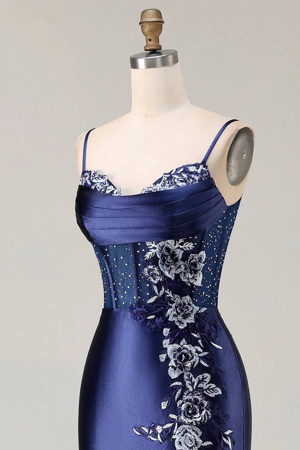 Navy Mermaid Beaded Corset Embroidered Long Prom Dress with Slit - Image 6
