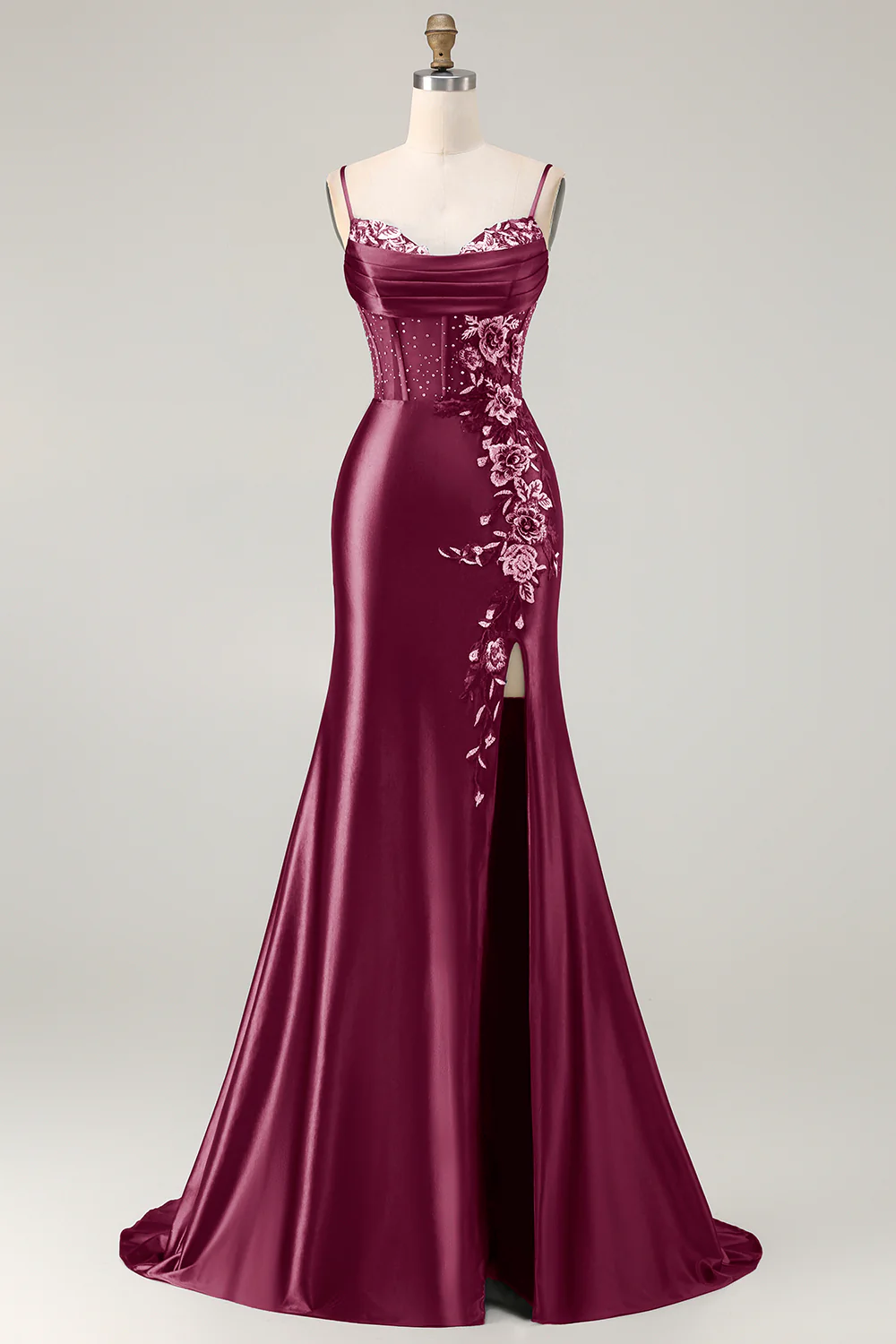 Navy Mermaid Beaded Corset Embroidered Long Prom Dress with Slit - Image 7