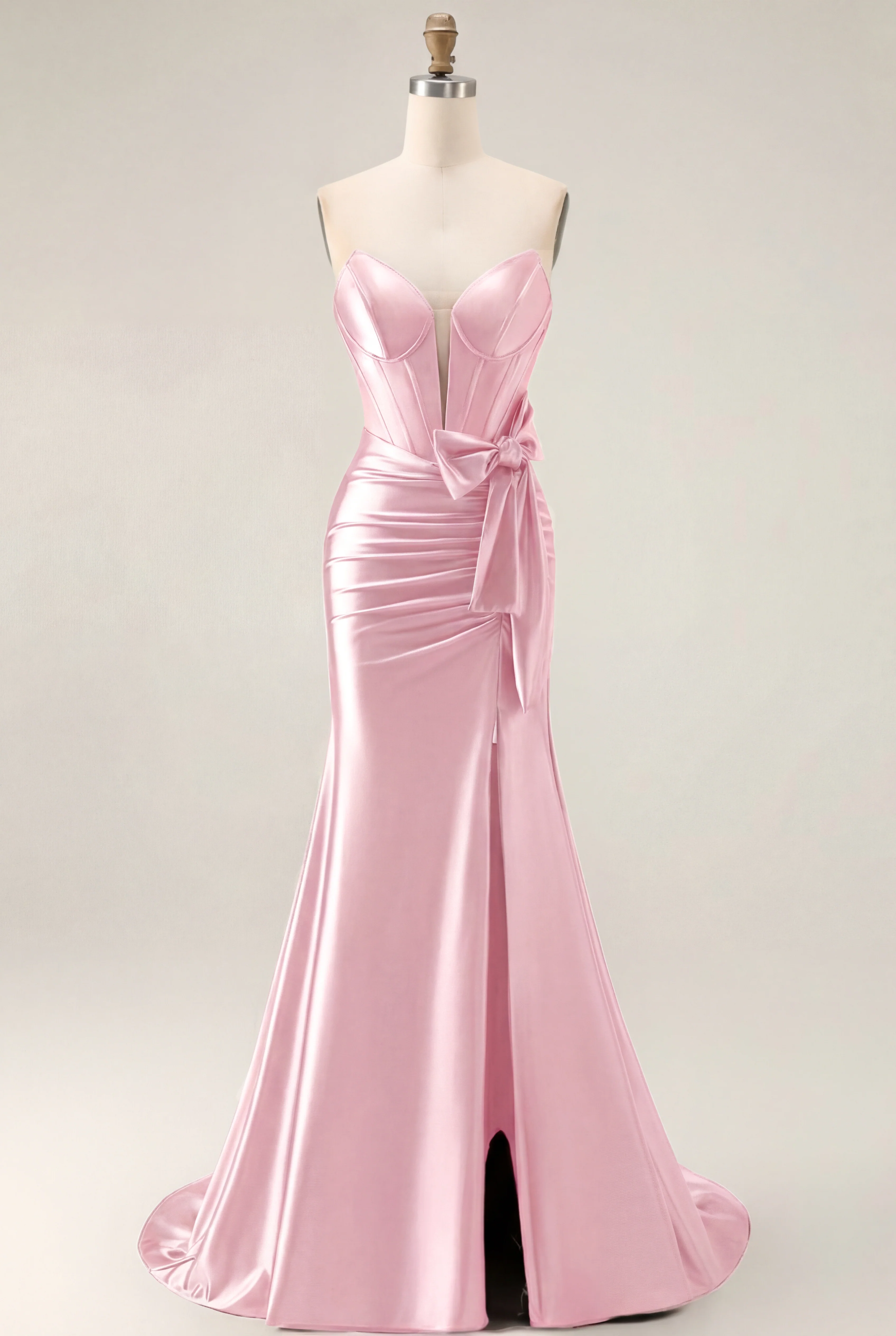 Navy Mermaid Strapless Beaded Corset Ruched Long Prom Dress with Bow - Image 30