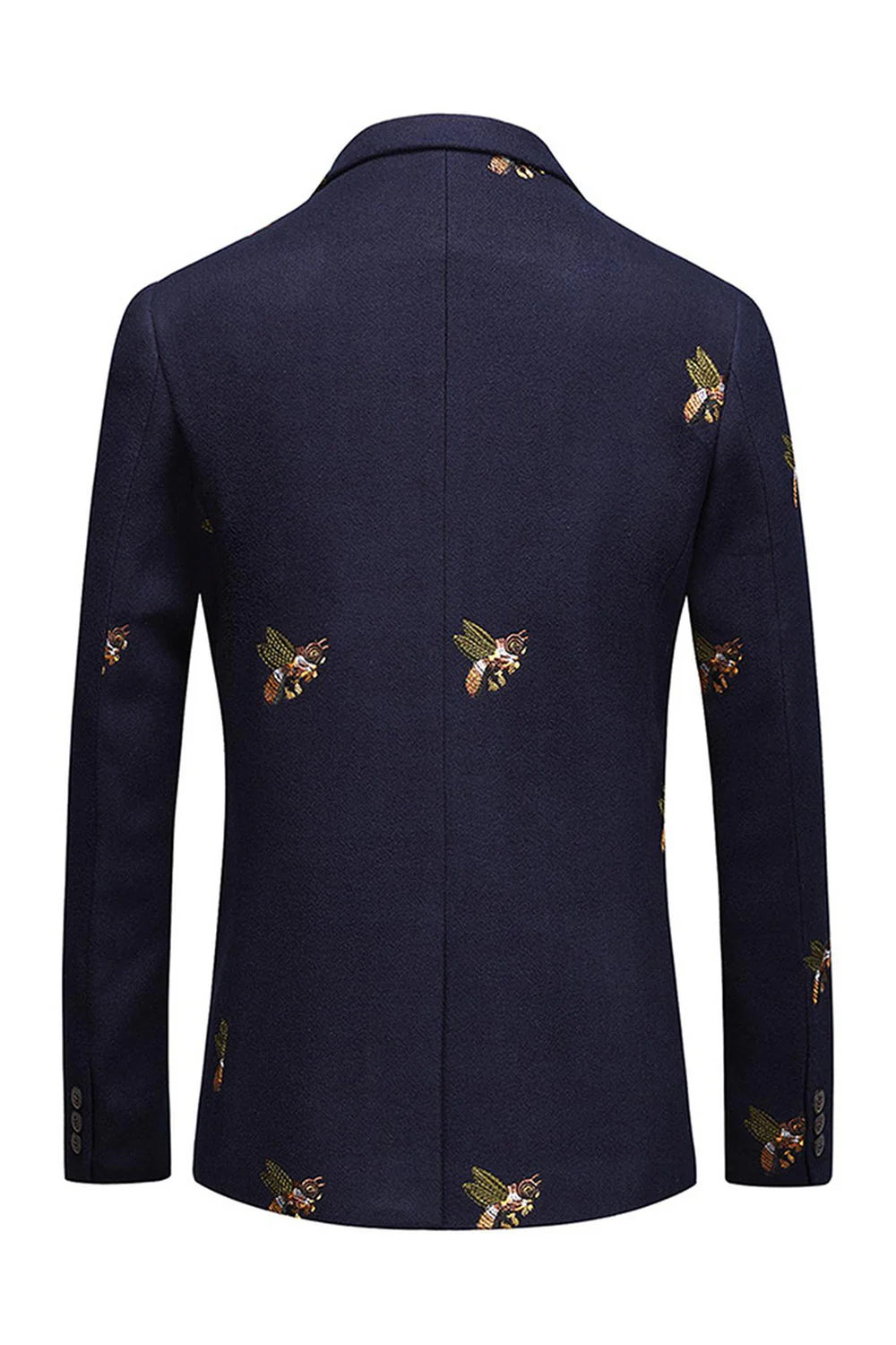 Navy Notched Lapel One Button Embroidered Men's Blazer - Image 2