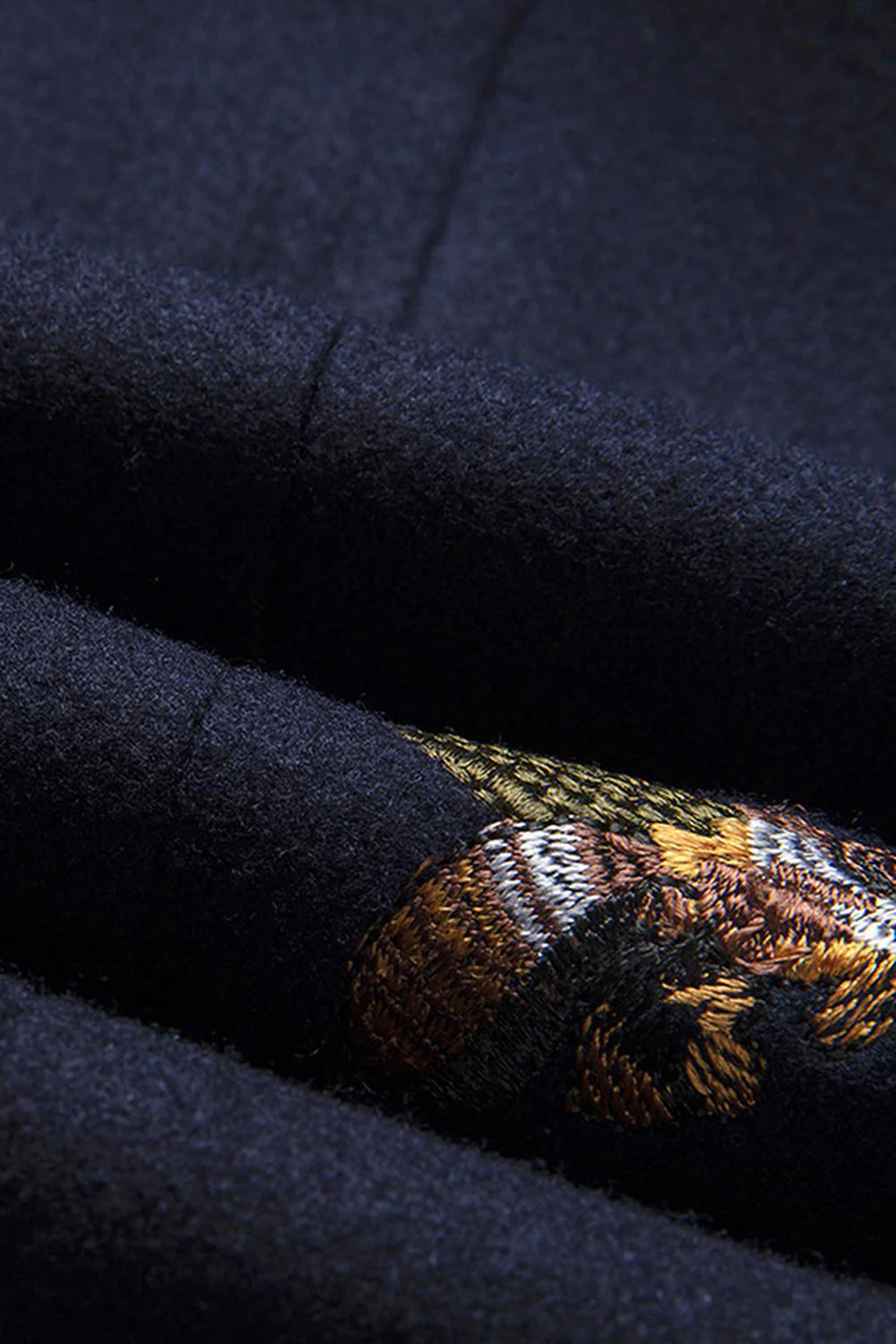 Navy Notched Lapel One Button Embroidered Men's Blazer - Image 3
