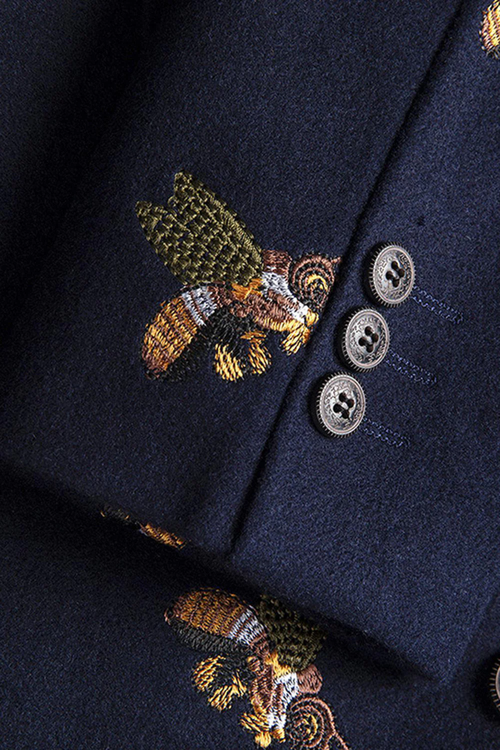 Navy Notched Lapel One Button Embroidered Men's Blazer - Image 4