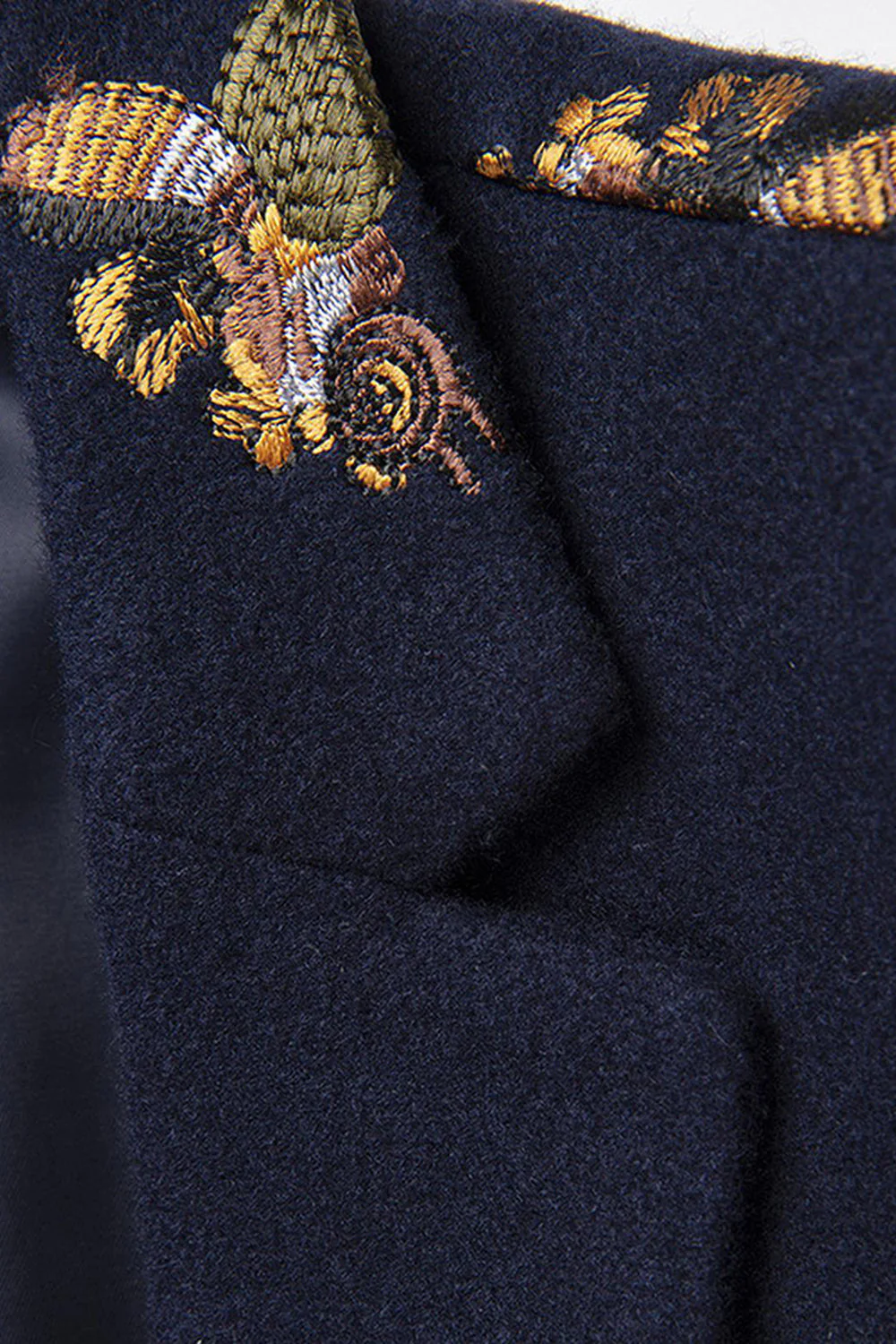 Navy Notched Lapel One Button Embroidered Men's Blazer - Image 5