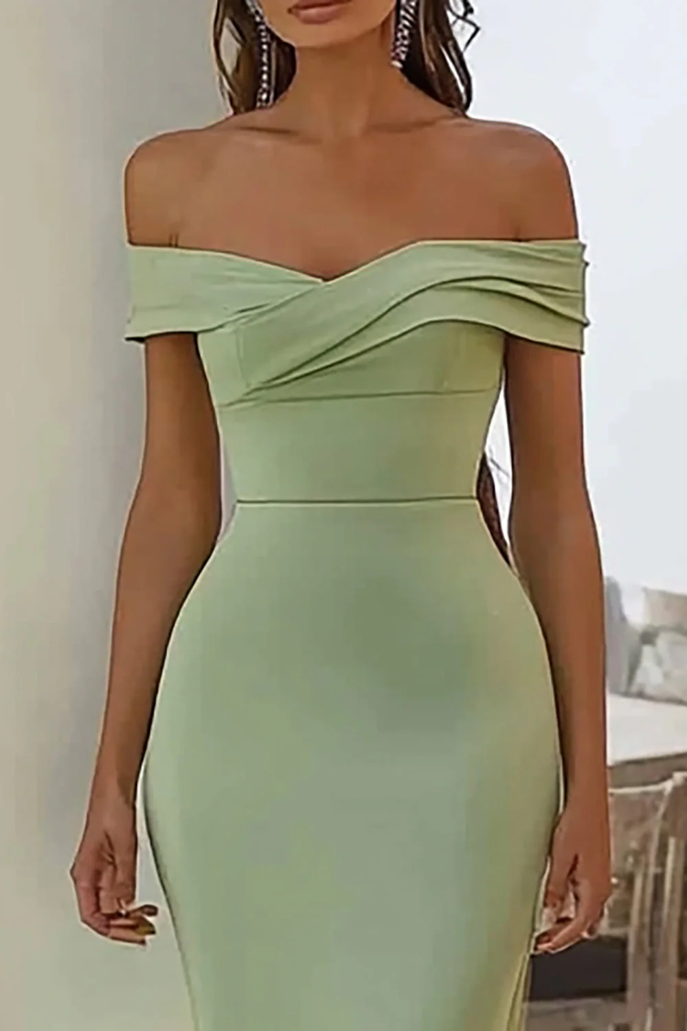 Navy Off the Shoulder Long Evening Dress - Image 4