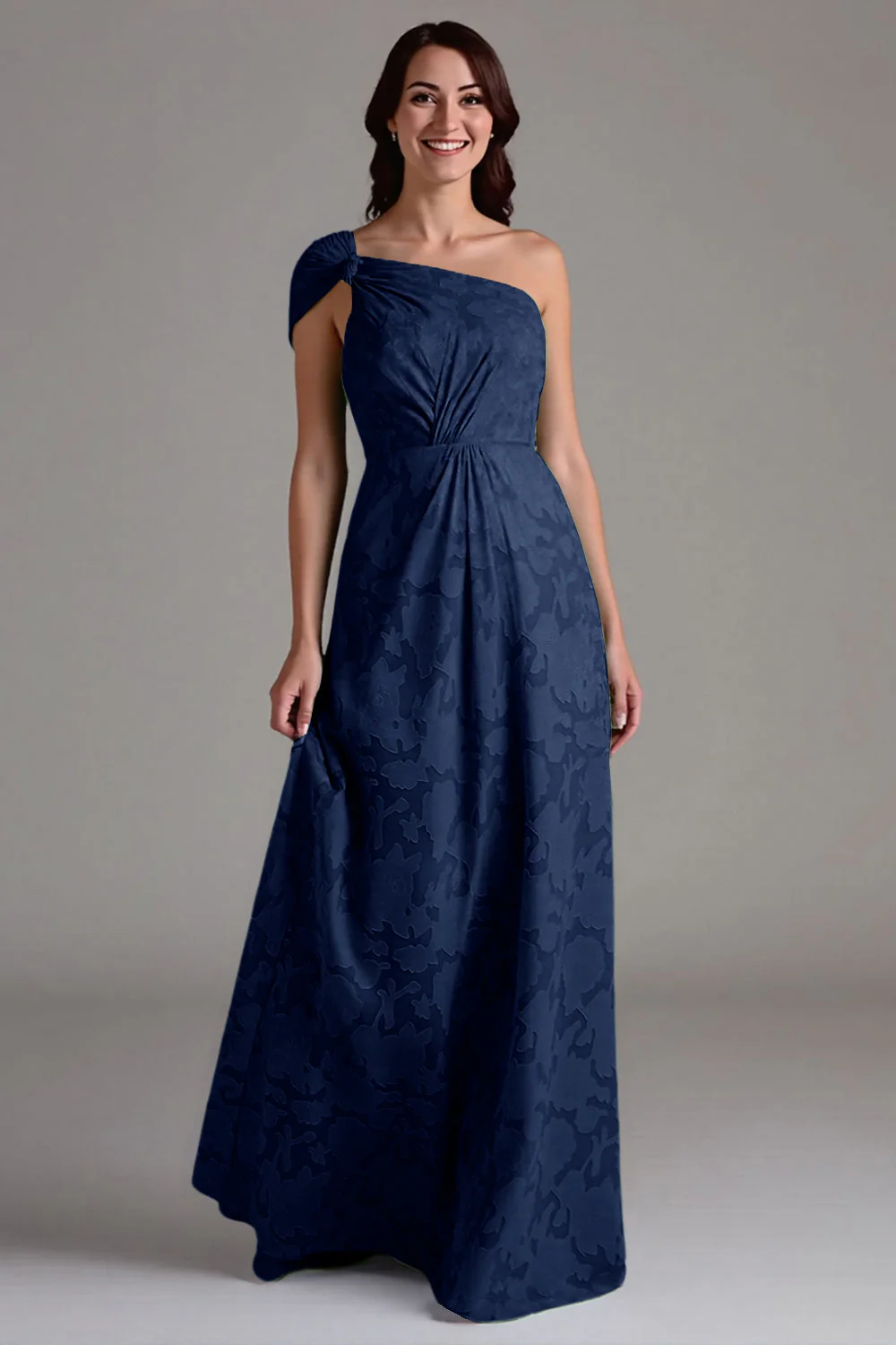 Navy One Shoulder A-Line Long Choir Dress - Image 2
