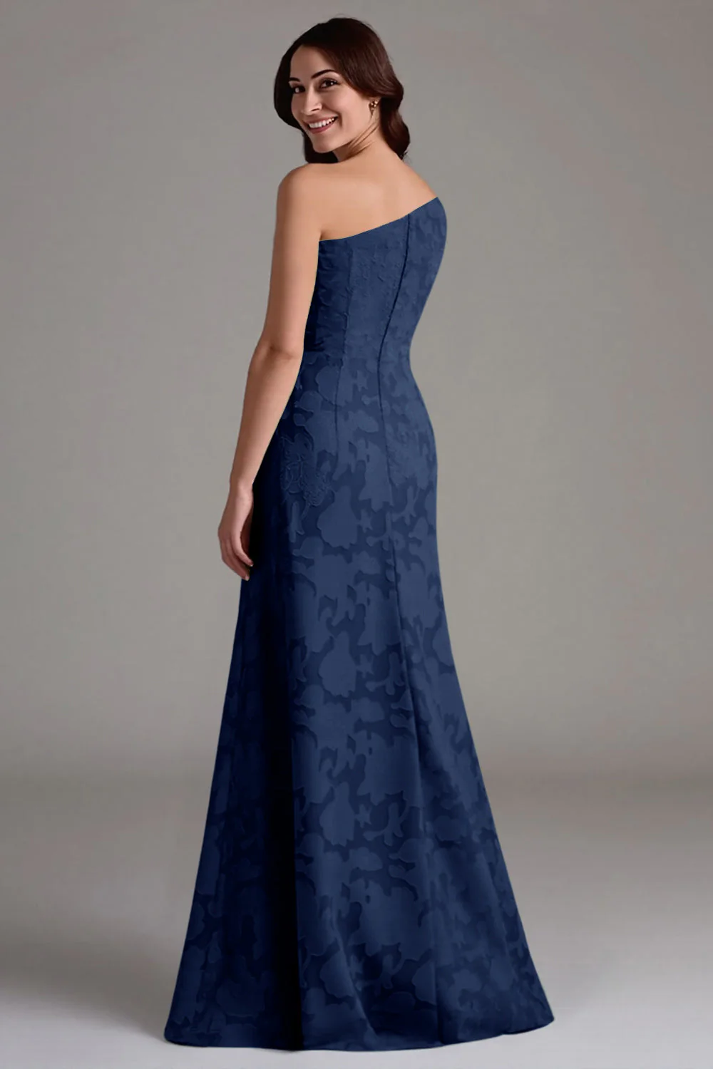 Navy One Shoulder A-Line Long Choir Dress - Image 3