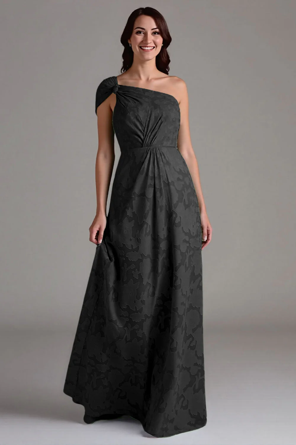 Navy One Shoulder A-Line Long Choir Dress - Image 6