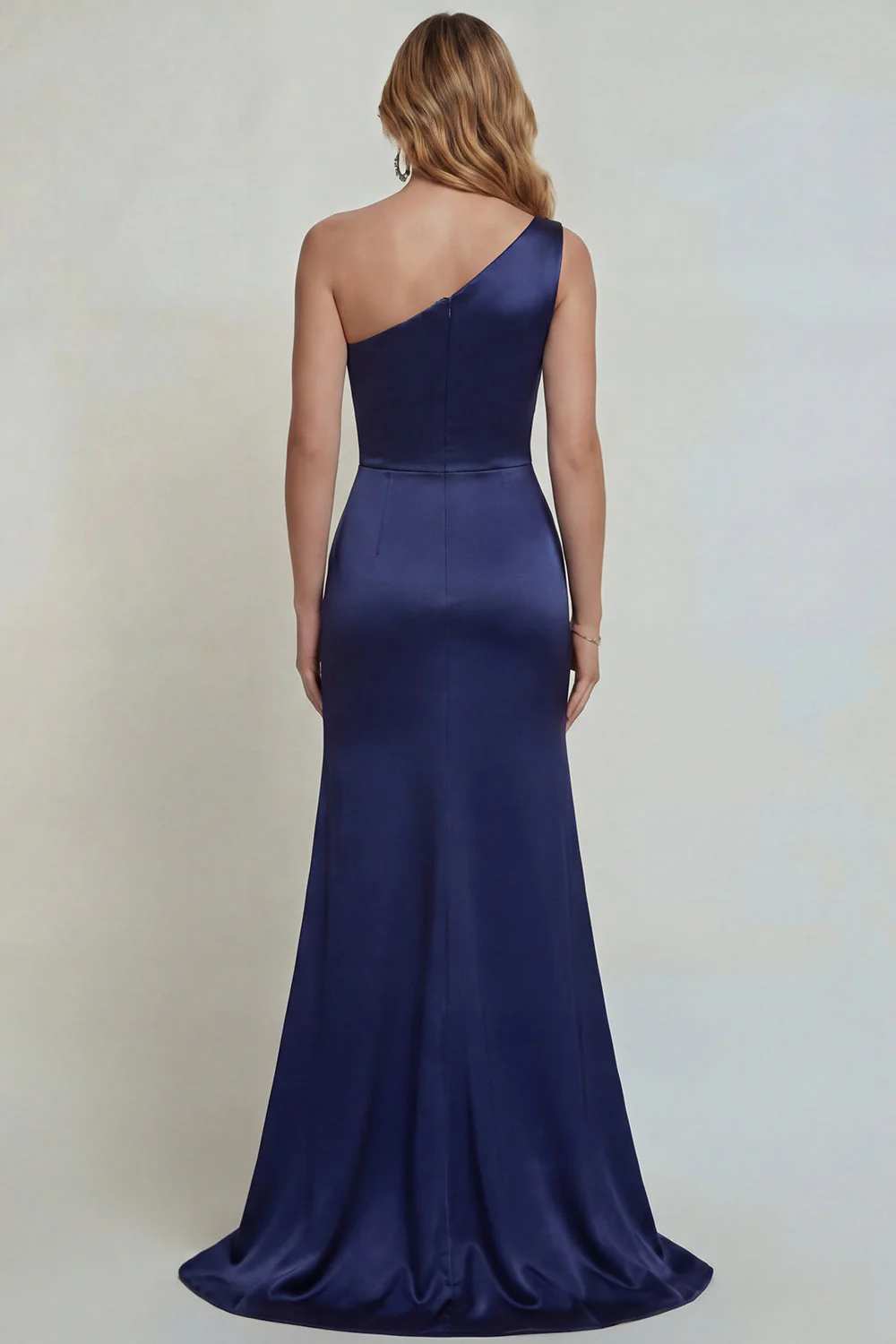 Navy One Shoulder Mermaid Embroidered Mother of the Bride Dress with Slit - Image 2
