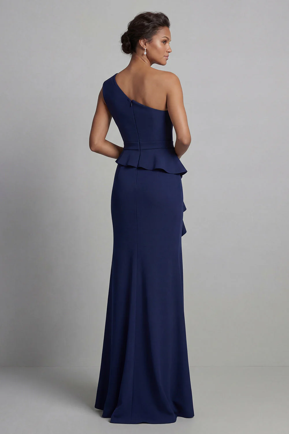 Navy One Shoulder Long Beaded Mermaid Mother of the Bride Dress with Slit - Image 2