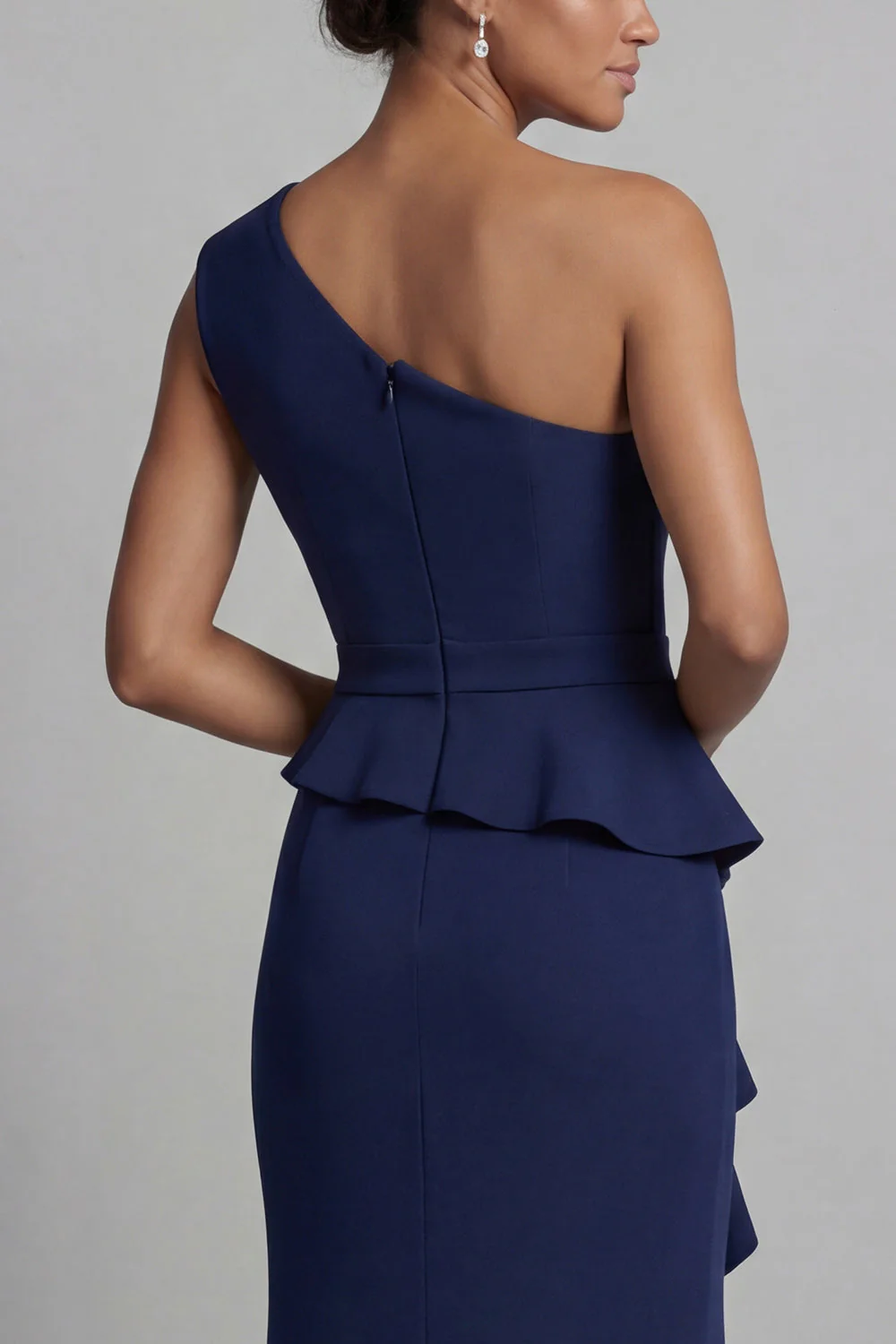 Navy One Shoulder Long Beaded Mermaid Mother of the Bride Dress with Slit - Image 5
