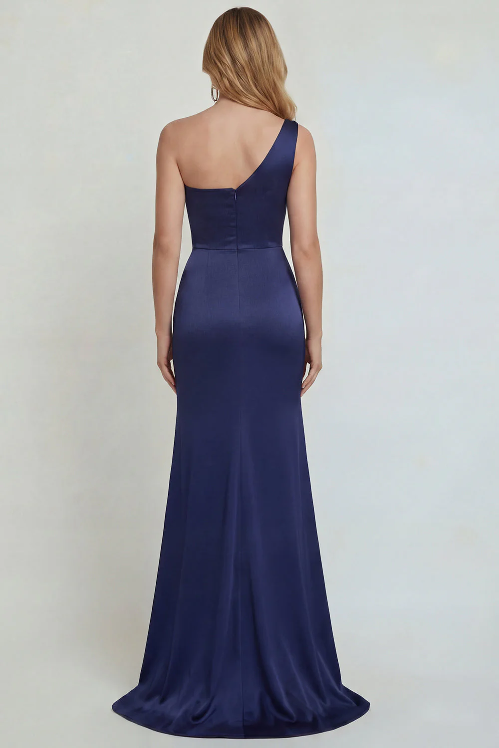 One Shoulder Navy Mermaid Mother of the Bride Dress with Embroidery - Image 2