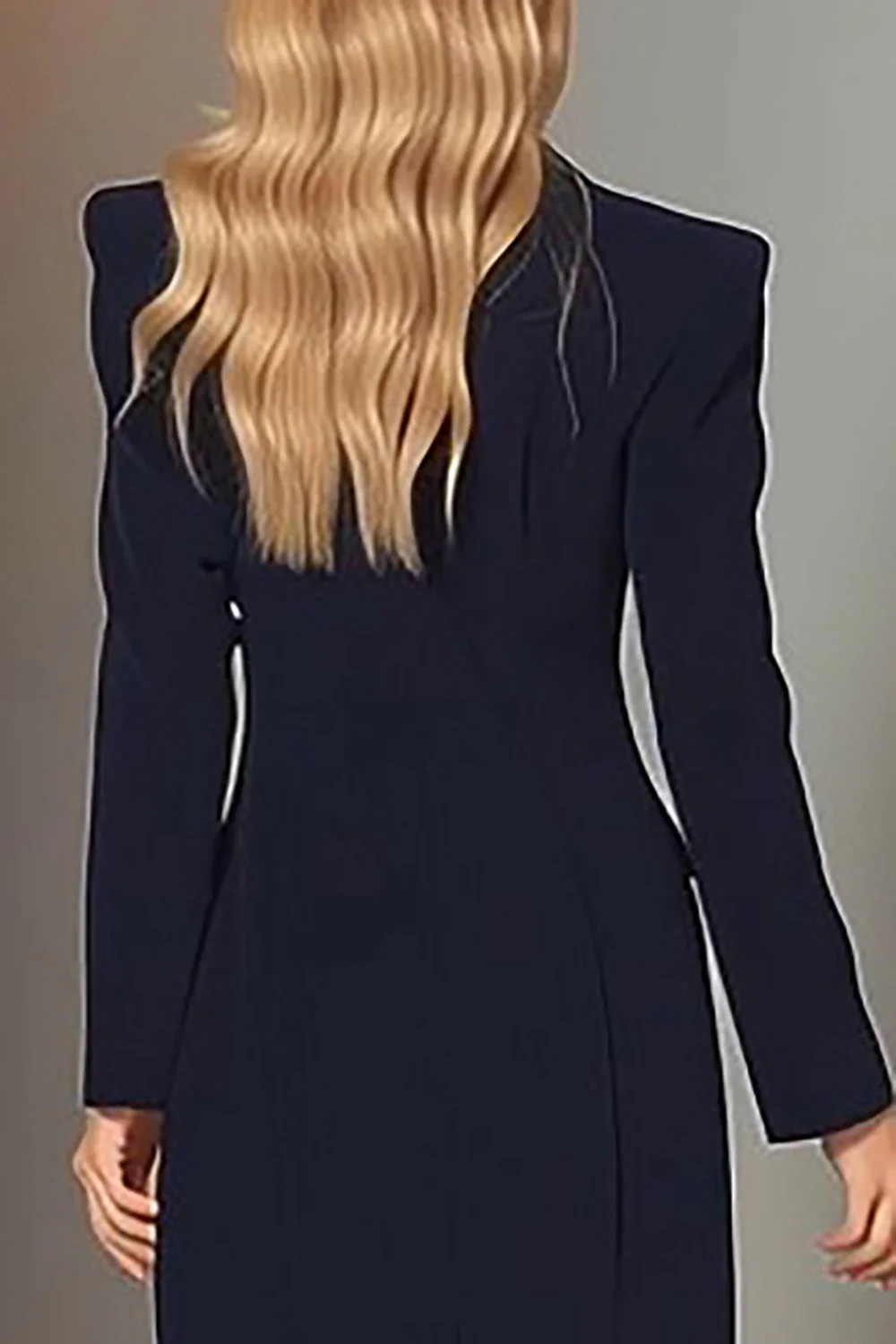 Navy Peak Lapel Sheath Long Sleeve Blazer Dress - Image 4