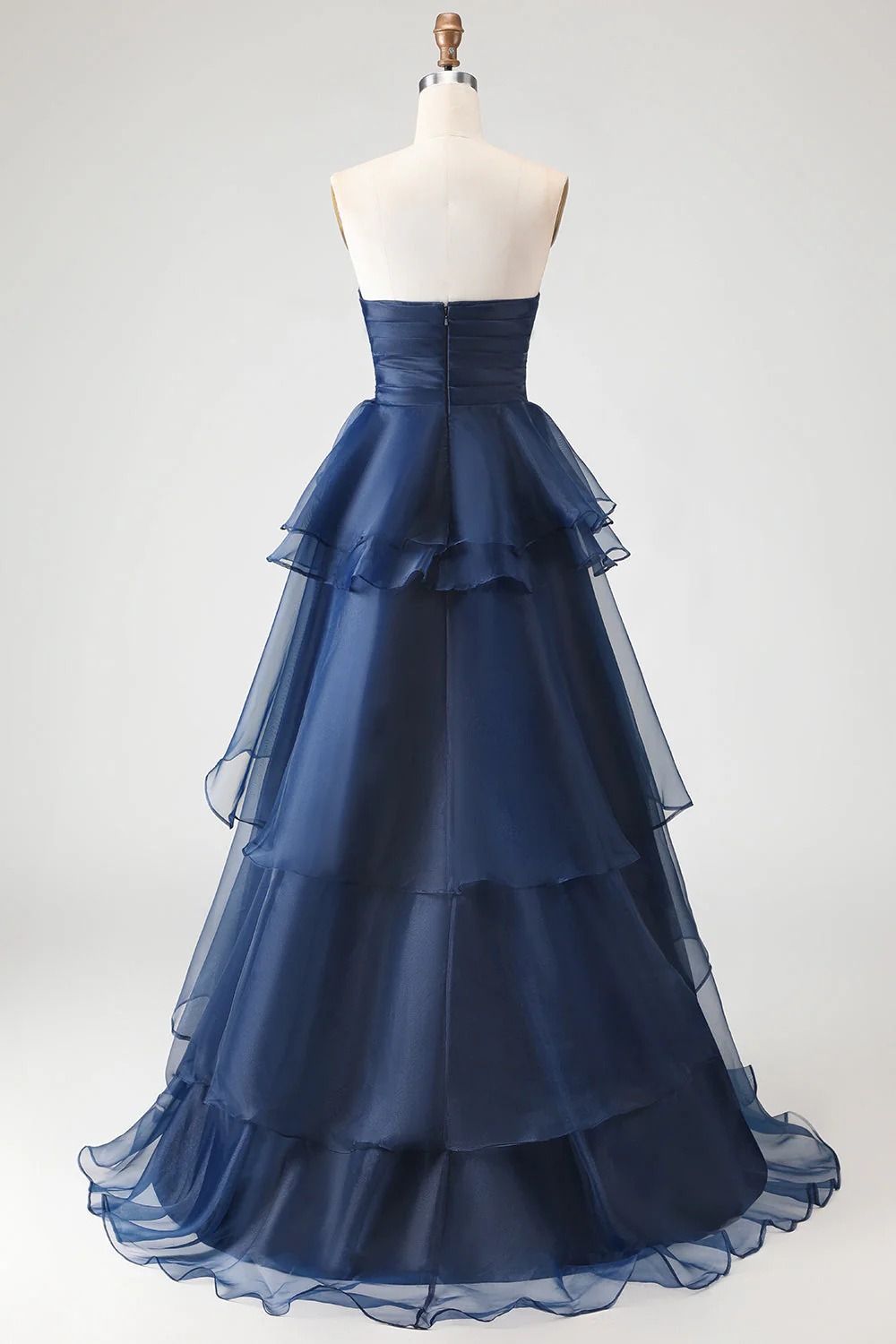 Navy Princess Strapless Ruffled A-Line Long Prom Dress - Image 2