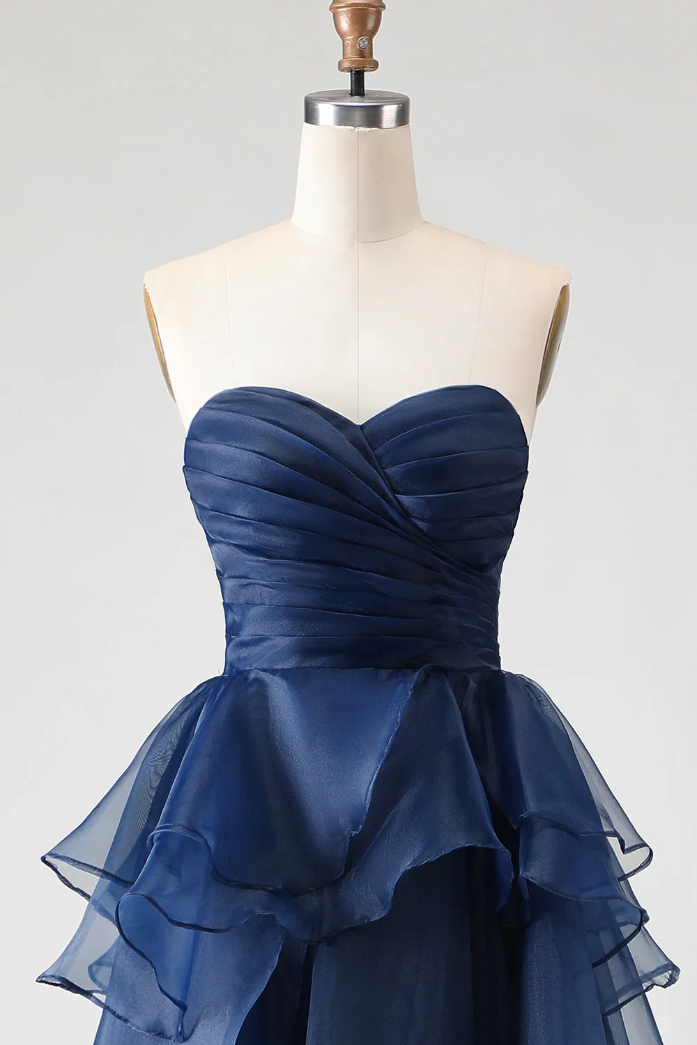 Navy Princess Strapless Ruffled A-Line Long Prom Dress - Image 4