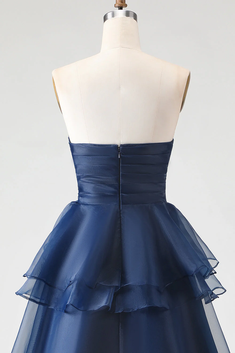 Navy Princess Strapless Ruffled A-Line Long Prom Dress - Image 5