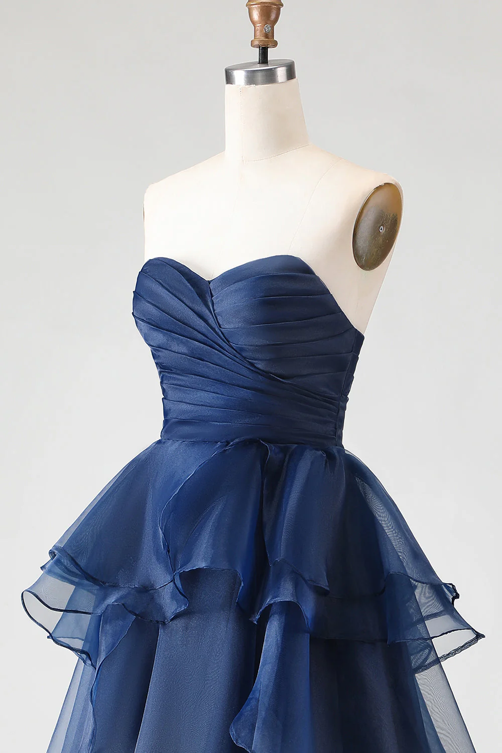 Navy Princess Strapless Ruffled A-Line Long Prom Dress - Image 6