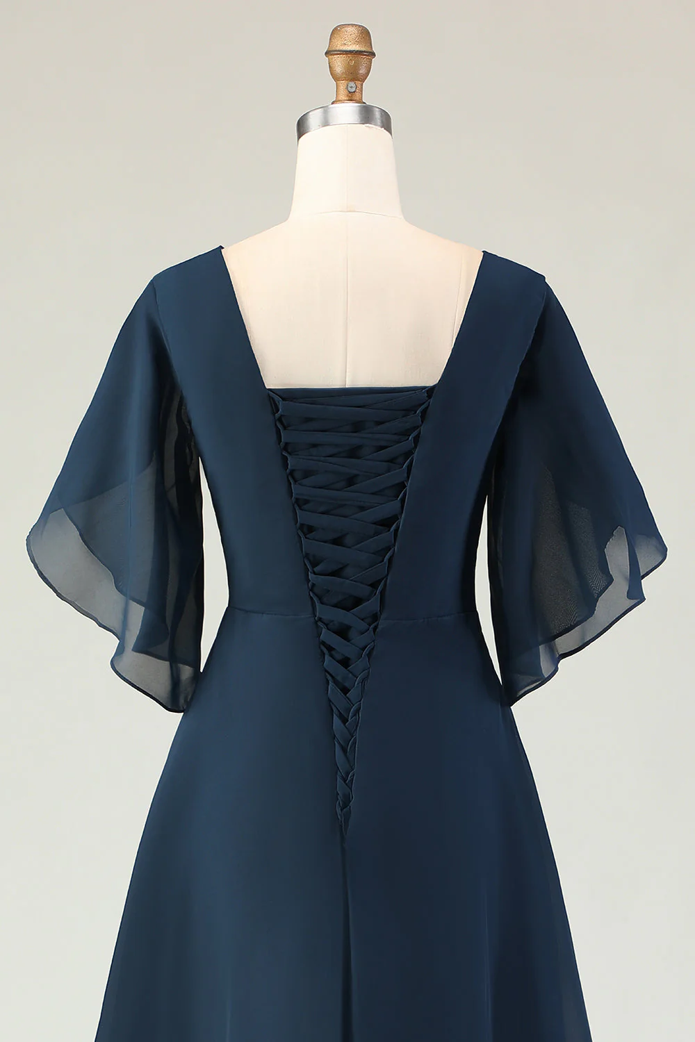 Navy Ruched A Line Midi Mother of the Bride Dress with Rhinestones - Image 5