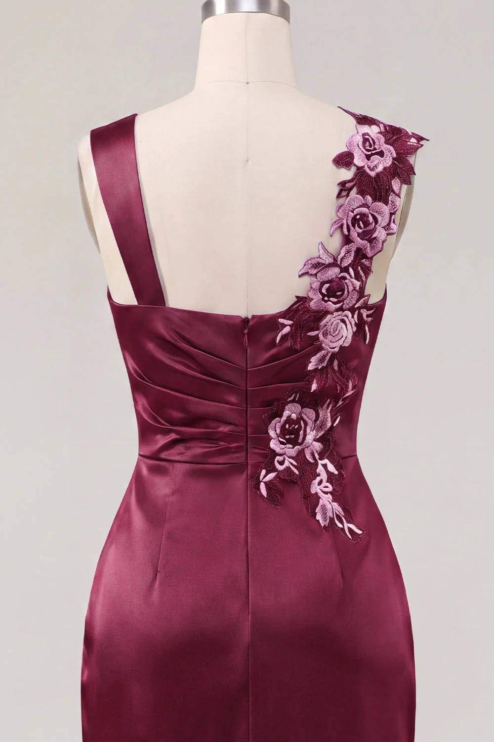 Navy Bodycon Satin Ruched Embroidered Cocktail Dress - Image 10
