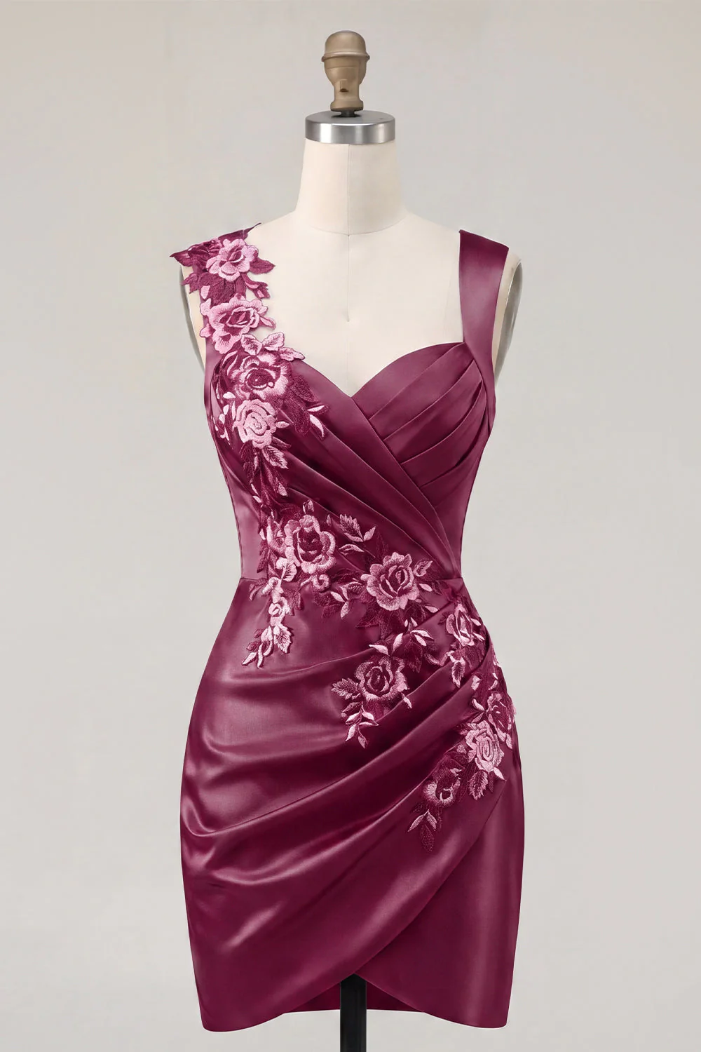 Navy Bodycon Satin Ruched Embroidered Cocktail Dress - Image 7