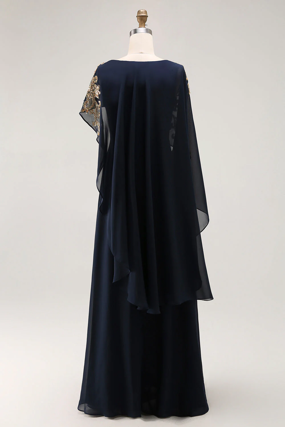 Navy Sheath Appliqued Mother Of The Bride Dress With Shawl - Image 2