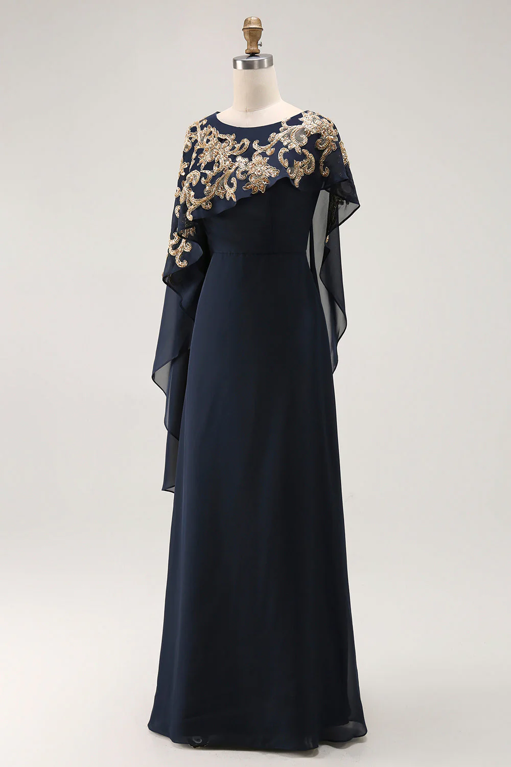 Navy Sheath Appliqued Mother Of The Bride Dress With Shawl - Image 4