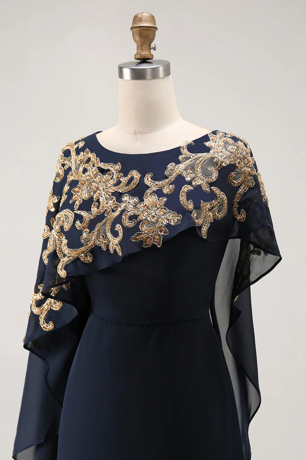 Navy Sheath Appliqued Mother Of The Bride Dress With Shawl - Image 5