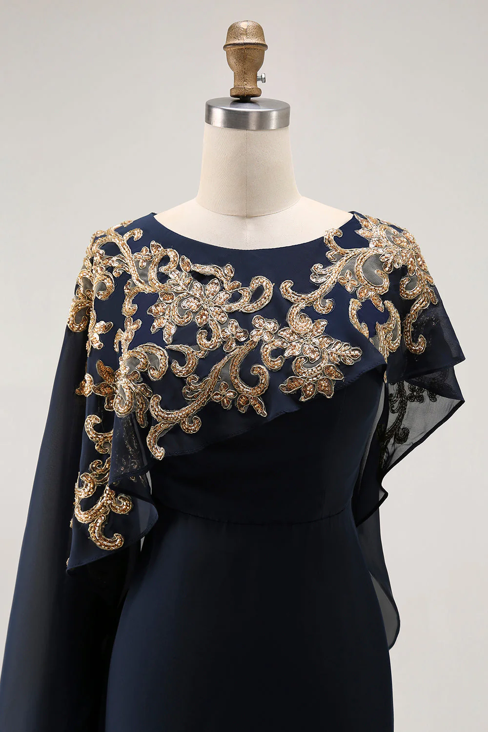 Navy Sheath Appliqued Mother Of The Bride Dress With Shawl - Image 7