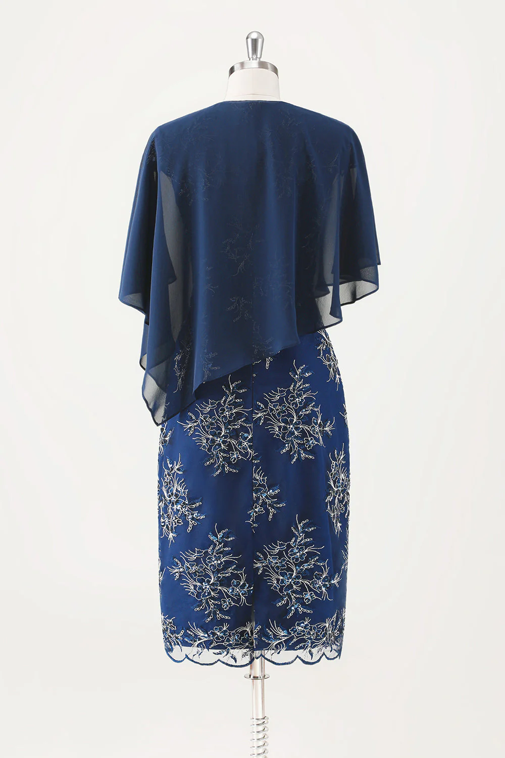 Navy Sheath Chiffon Round Neck Midi Choir Dress with Wrap - Image 2