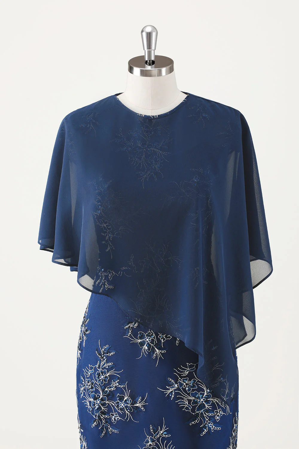 Navy Sheath Chiffon Round Neck Midi Choir Dress with Wrap - Image 7
