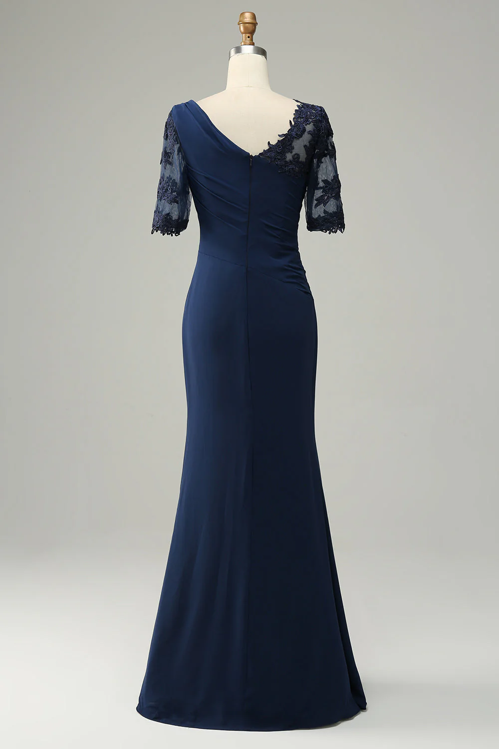 Navy Sheath Ruffled Half Sleeves Long Choir Dress with Appliques - Image 3