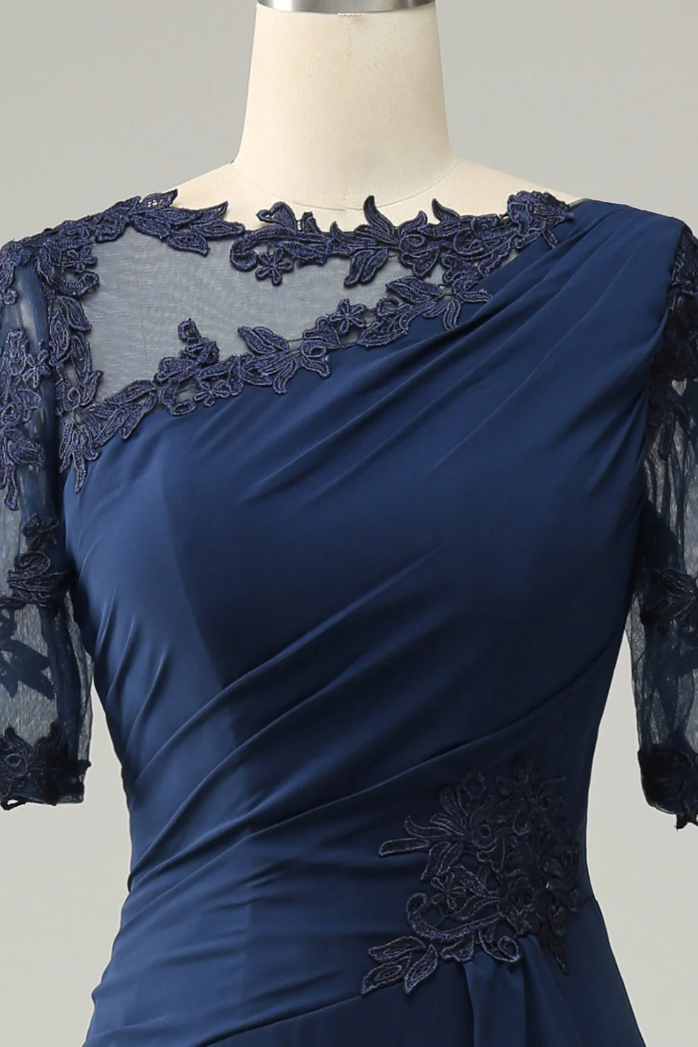 Navy Sheath Ruffled Half Sleeves Long Choir Dress with Appliques - Image 5