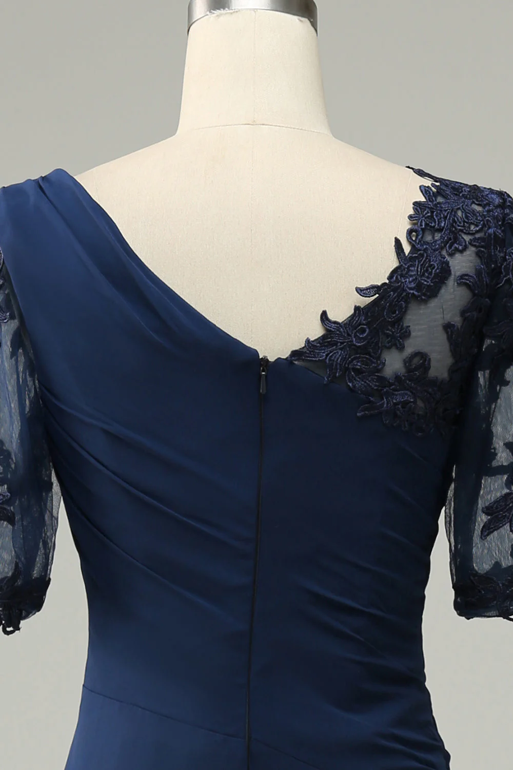 Navy Sheath Ruffled Half Sleeves Long Choir Dress with Appliques - Image 6