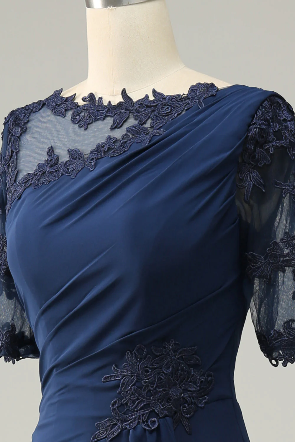 Navy Sheath Ruffled Half Sleeves Long Choir Dress with Appliques - Image 7