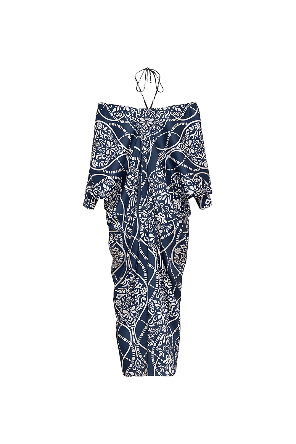Navy Spaghetti Straps 2 Piece Beaded Swimsuit with Cover Up Dress - Image 3