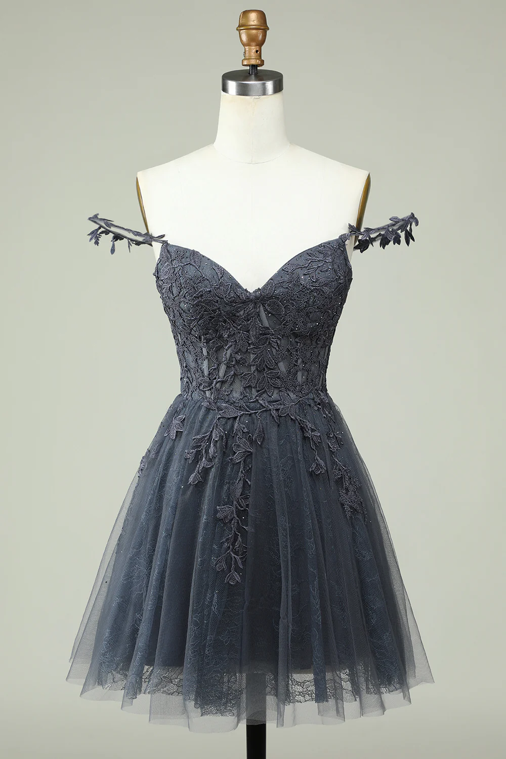 Navy Spaghetti Straps Short Graduation Dress with Appliques - Image 19