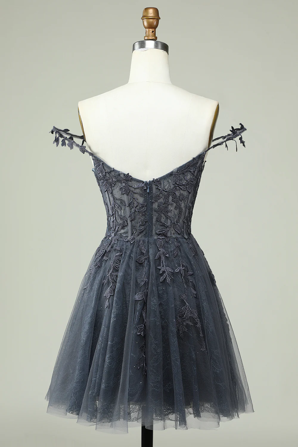 Navy Spaghetti Straps Short Graduation Dress with Appliques - Image 20