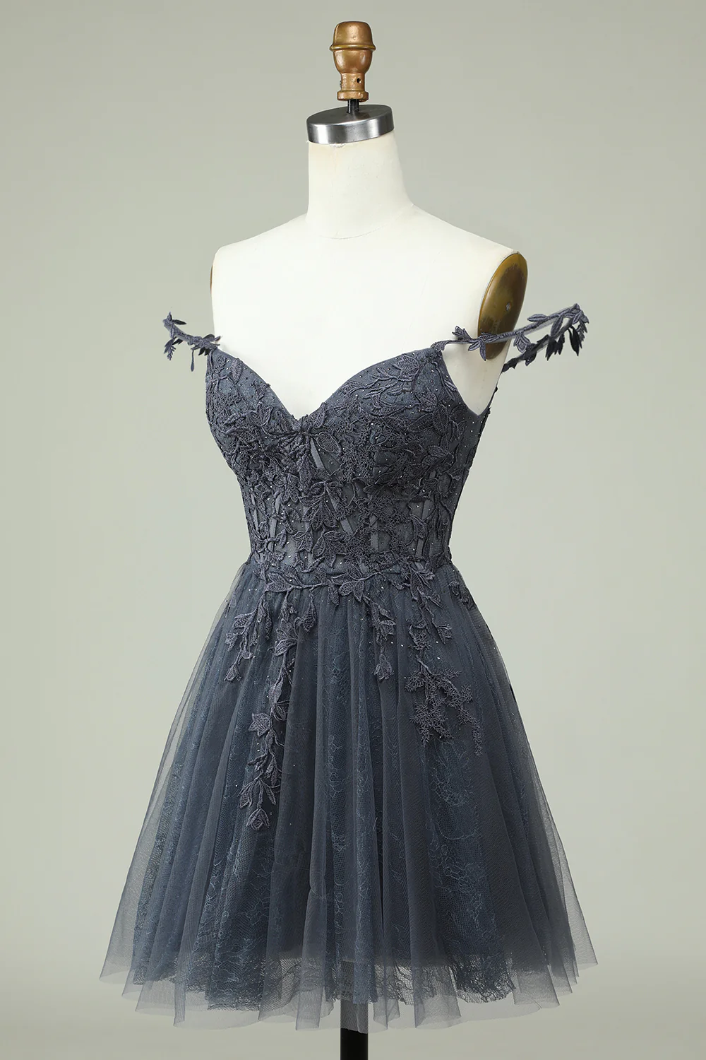 Navy Spaghetti Straps Short Graduation Dress with Appliques - Image 21