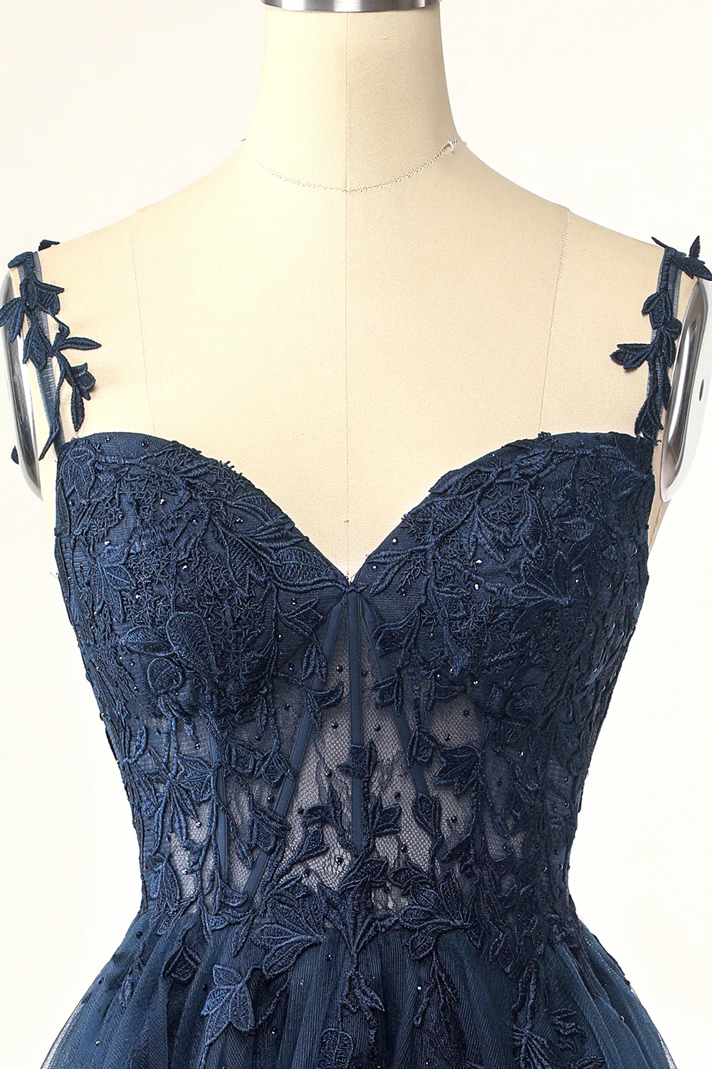 Navy Spaghetti Straps Short Graduation Dress with Appliques - Image 3