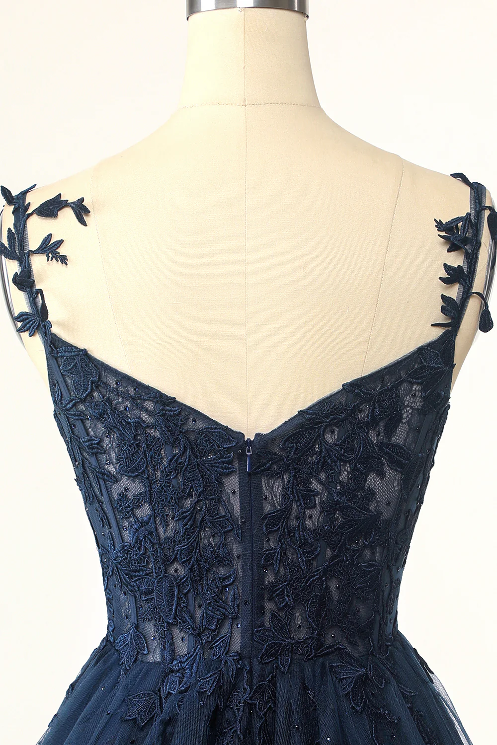 Navy Spaghetti Straps Short Graduation Dress with Appliques - Image 4