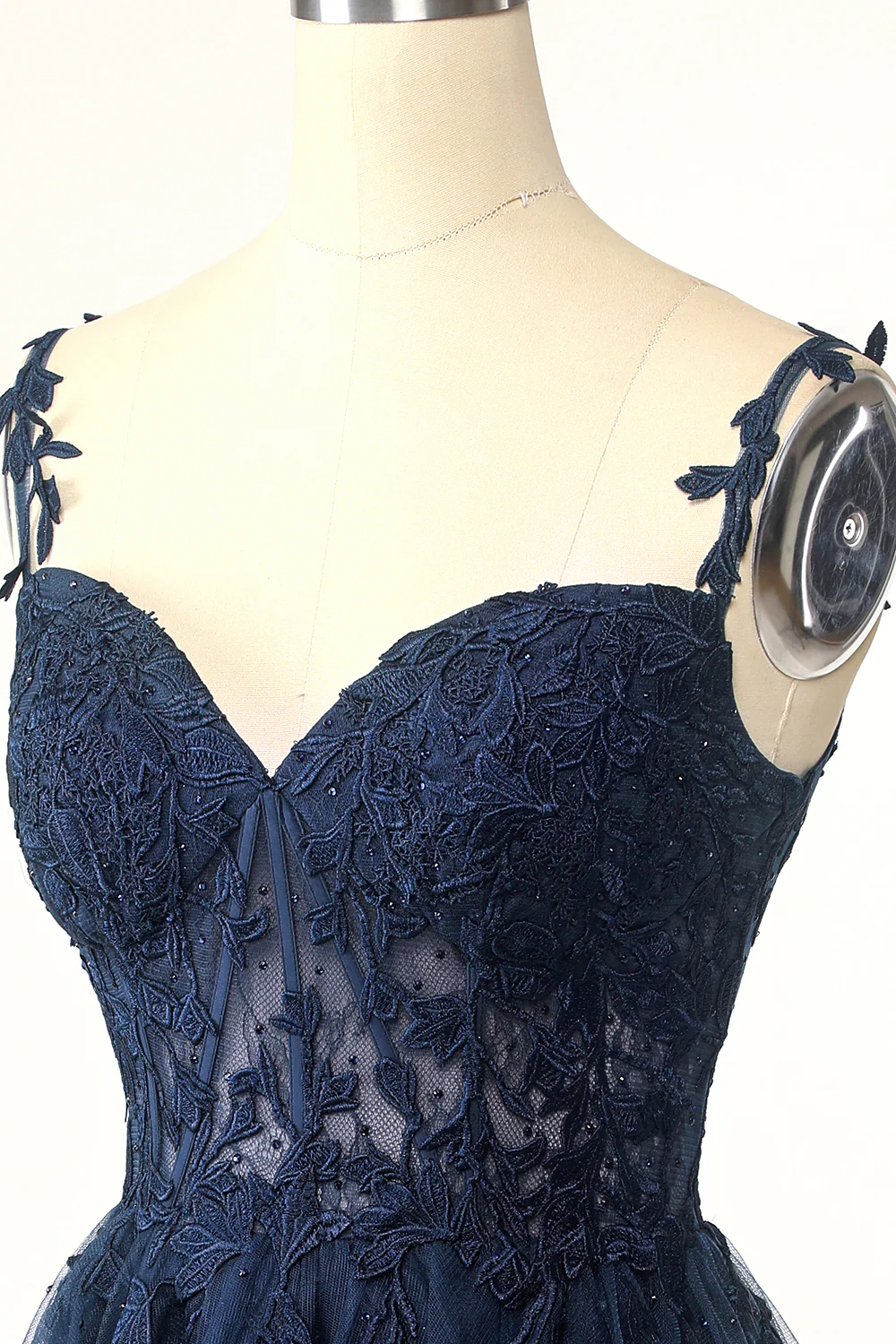 Navy Spaghetti Straps Short Graduation Dress with Appliques - Image 6