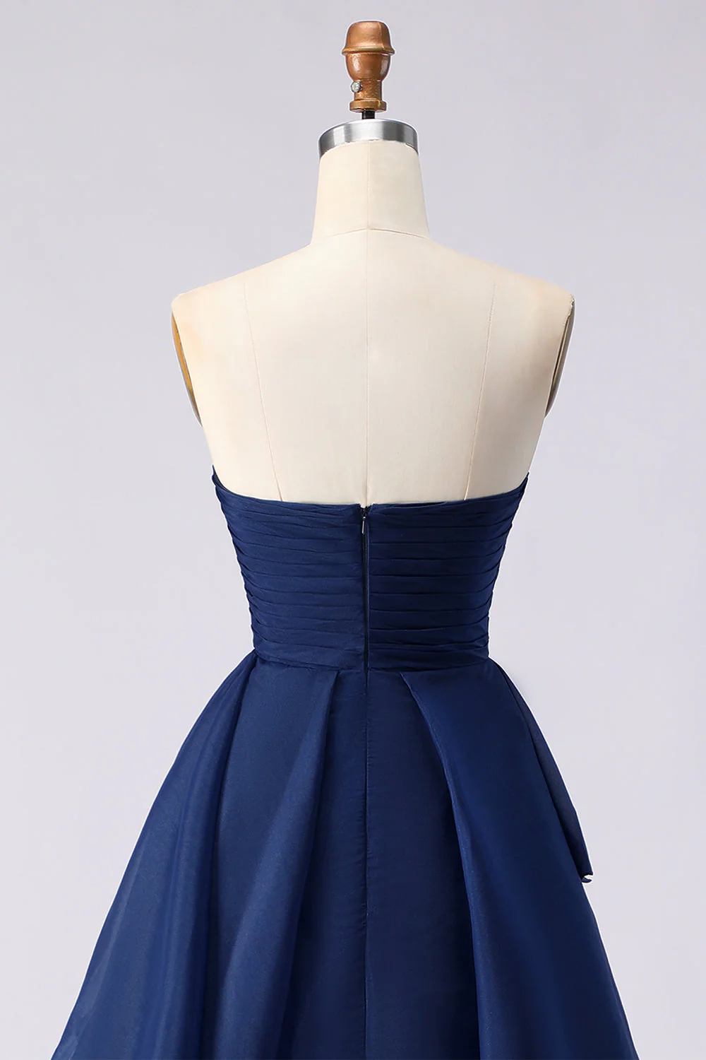 Navy Strapless Ruffled A Line Pleated Long Prom Dress with Slit - Image 5