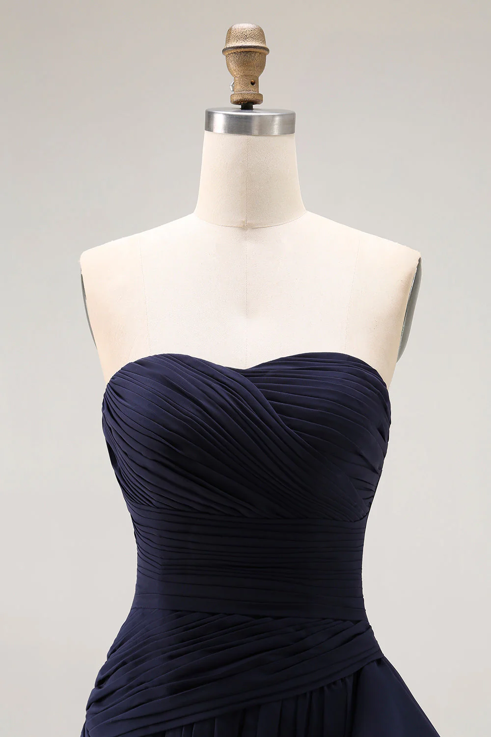 Navy Sweetheart A Line Pleated Prom Dress with Ruffled Sash - Image 6