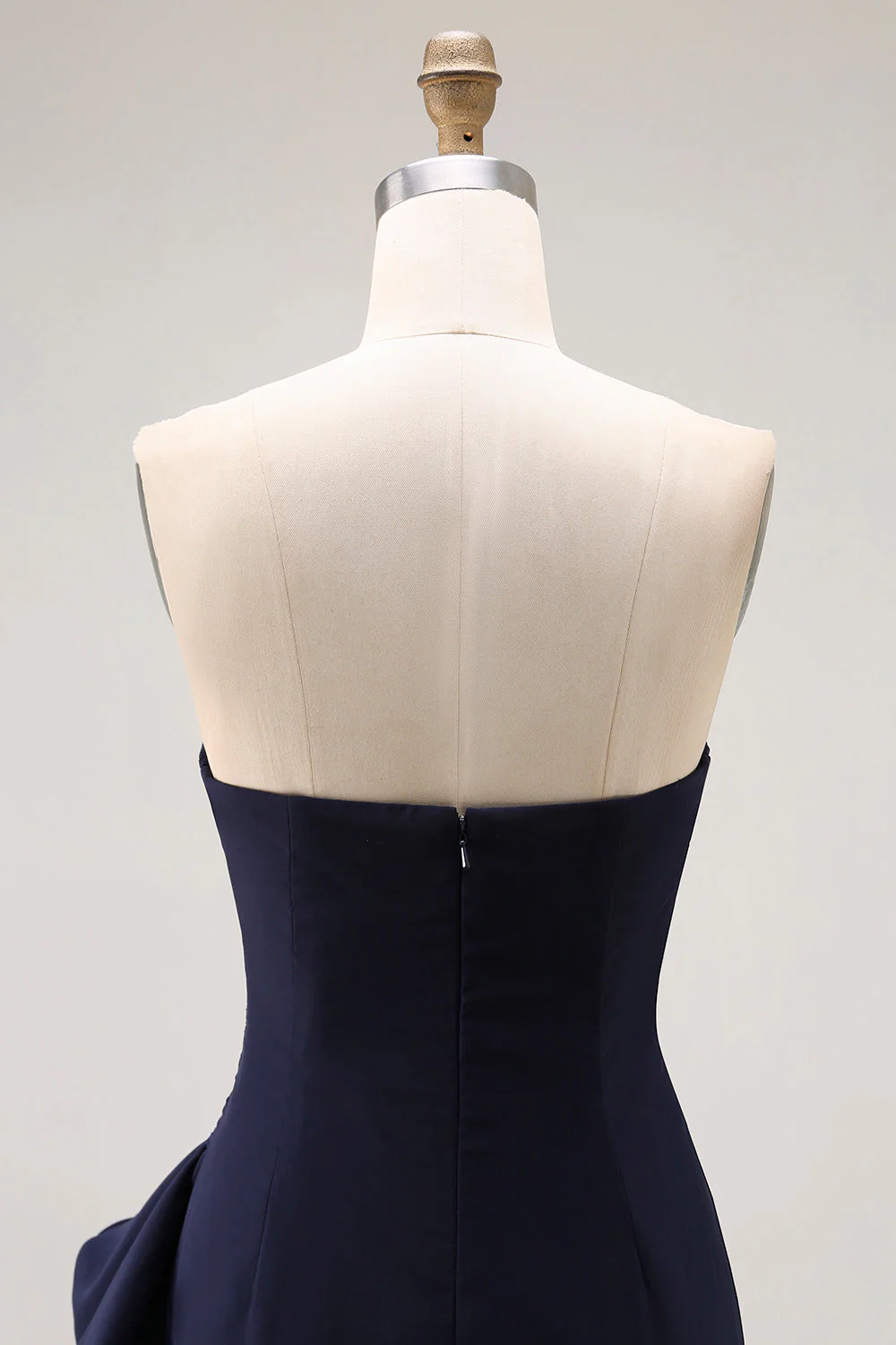 Navy Sweetheart A Line Pleated Prom Dress with Ruffled Sash - Image 7