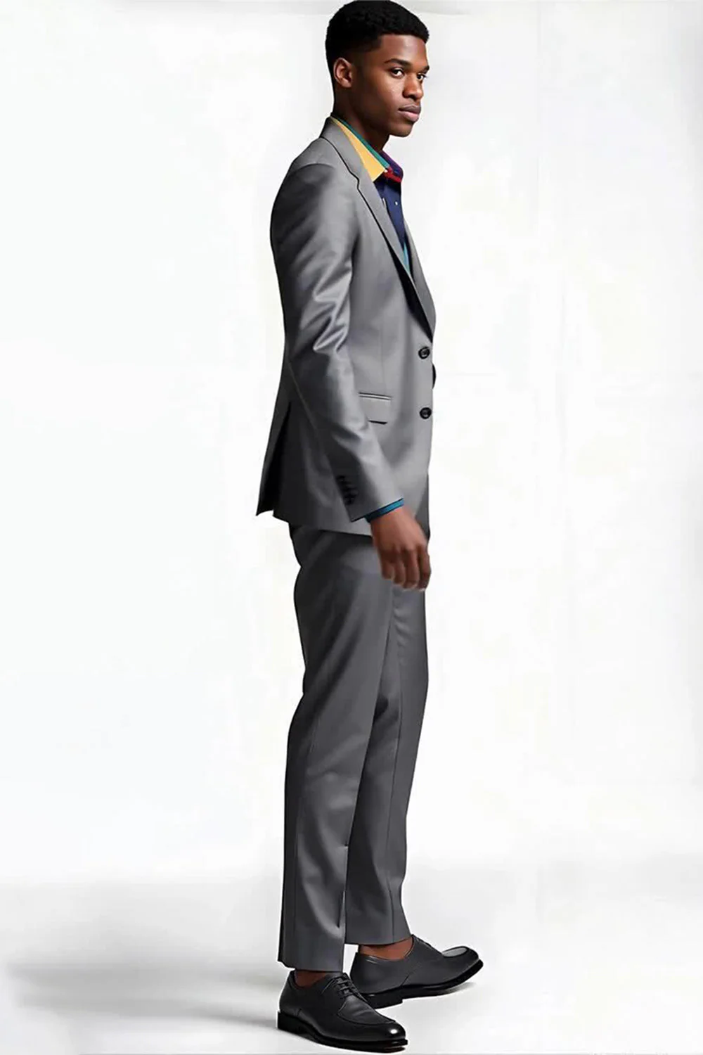 Notched Lapel 2 Piece Silver Grey Formal Business Suits - Image 3