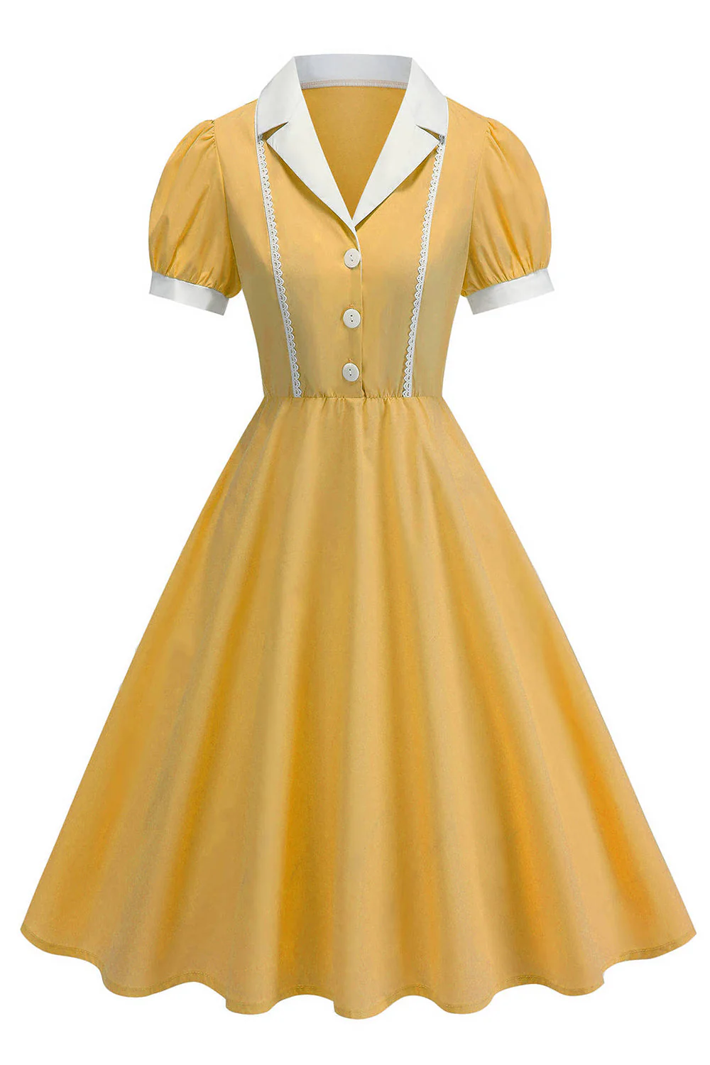 Notched Lapel Blue A Line Single Breasted 1950s Dress - Image 6