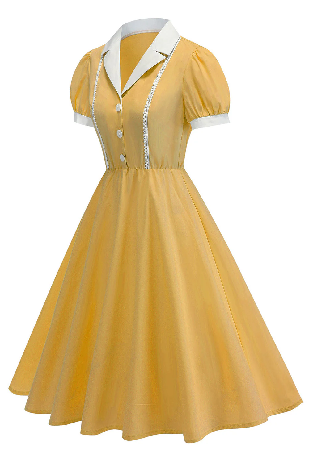 Notched Lapel Blue A Line Single Breasted 1950s Dress - Image 8
