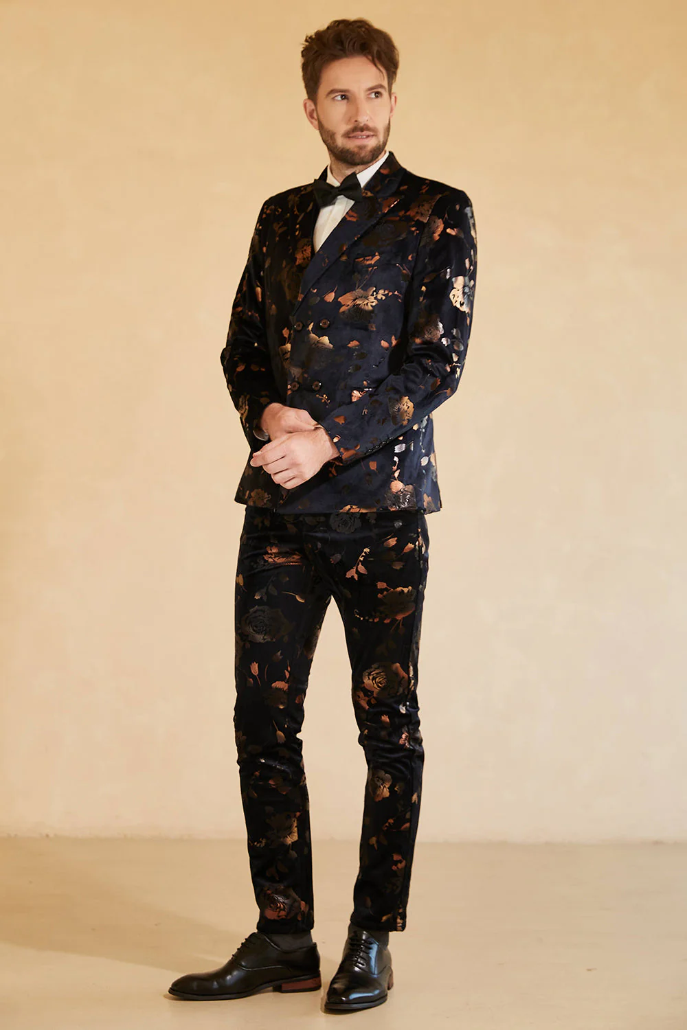 Notched Lapel Double Breasted Black Men's Wedding Suits - Image 3