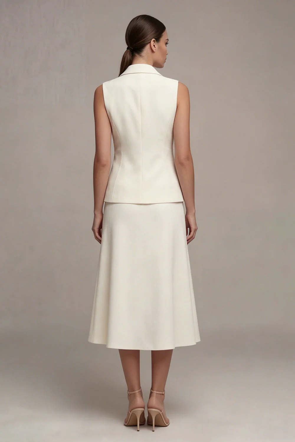 Ivory 2 Piece Single Breasted Notched Lapel Midi Business Dress - Image 2