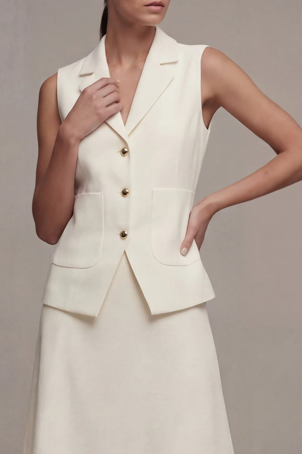 Ivory 2 Piece Single Breasted Notched Lapel Midi Business Dress - Image 3
